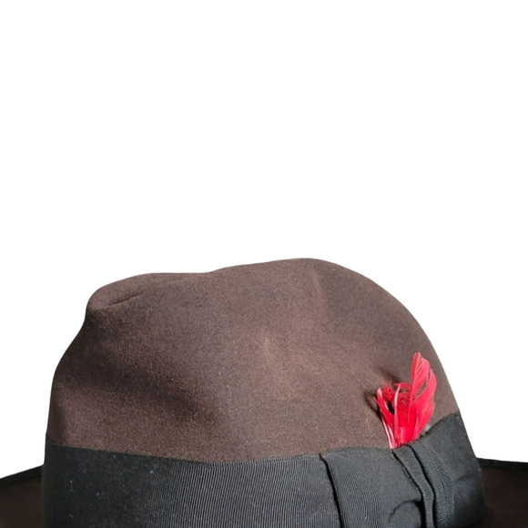 Stetson Vintage Fedora Style Brown Suede Hat with Red Feather Sz 6 7/8 - Picture 16 of 16